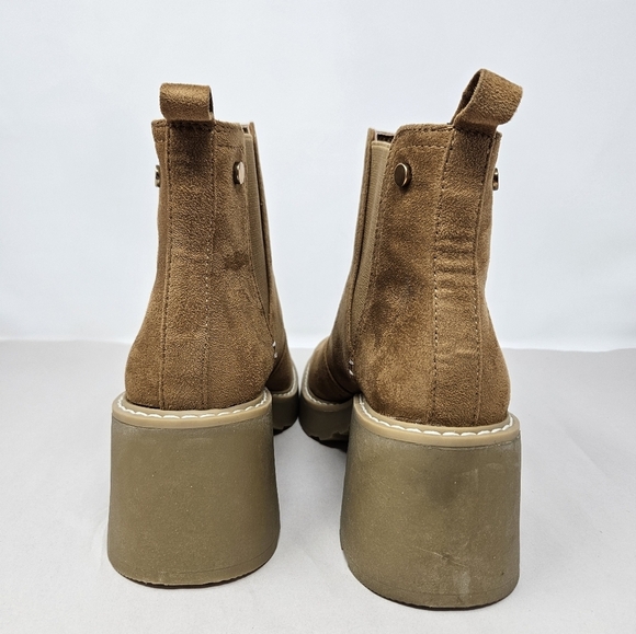 Vodvob Ankle Boots Womens Sz 7 Carmel Faux Suede Chelsea Pull On Chunky Heel - Picture 4 of 10